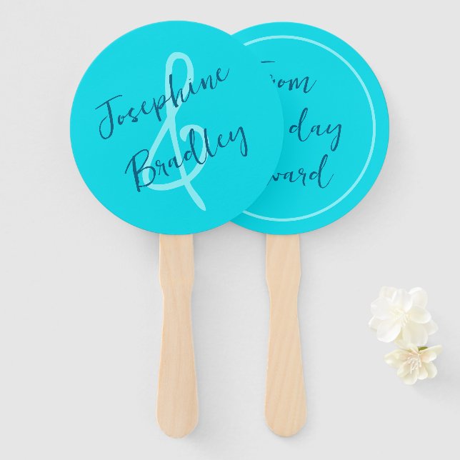 Abanico Fans de Aqua Blue Heart Shaped Bodas (Anverso y reverso)