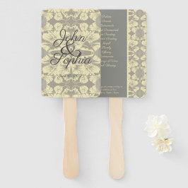 Abanico Fans de Boda floral marfil y gris