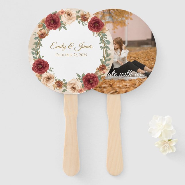 Abanico Fans del Boda floral de otoño rústico personalizad (Anverso y reverso)