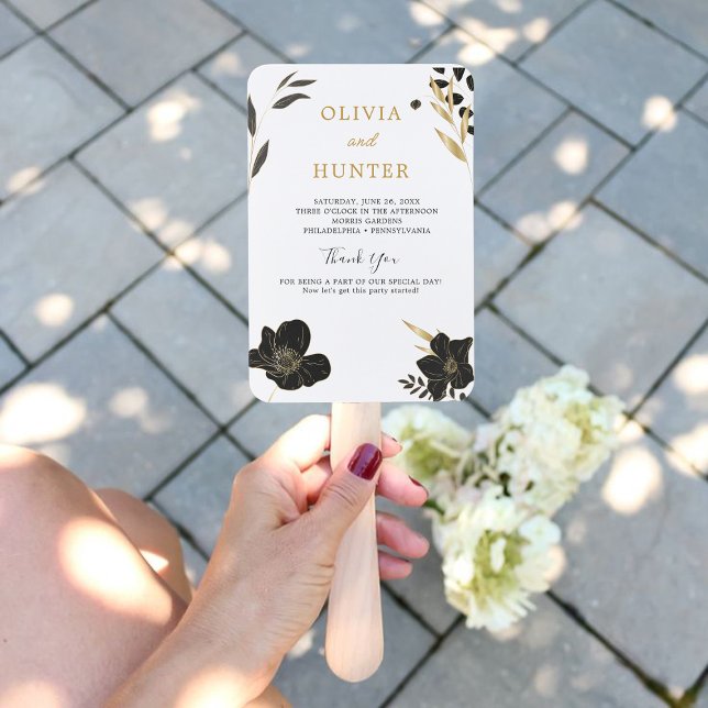 Abanico Fans del elegante programa de fotografía Boda blan (Elegant Black, White Wedding Photo Program Fans)