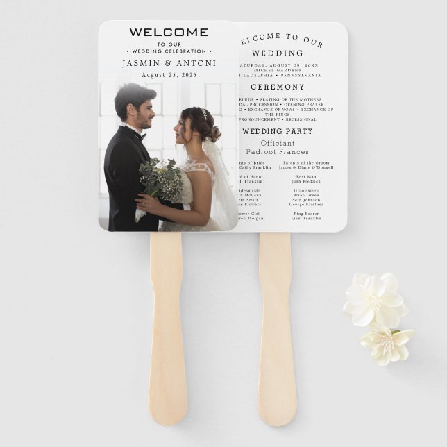Abanico Fans del programa de boda moderna con foto (Anverso y reverso)