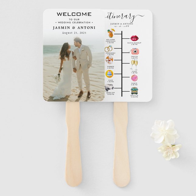 Abanico Fans del programa de boda moderna con foto (Anverso y reverso)