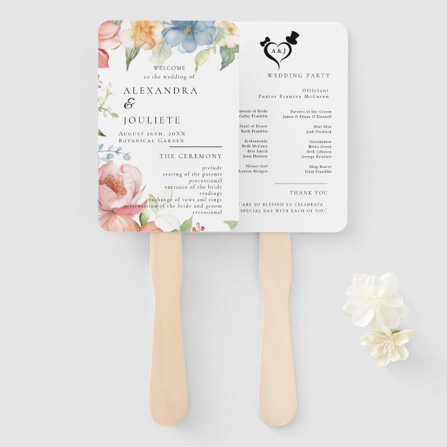 Abanico Fans del programa de boda moderna con foto (Anverso y reverso)