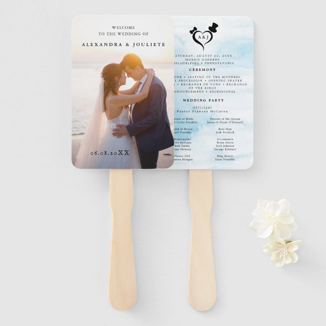 Abanico Fans del programa de boda moderna con foto (Anverso y reverso)