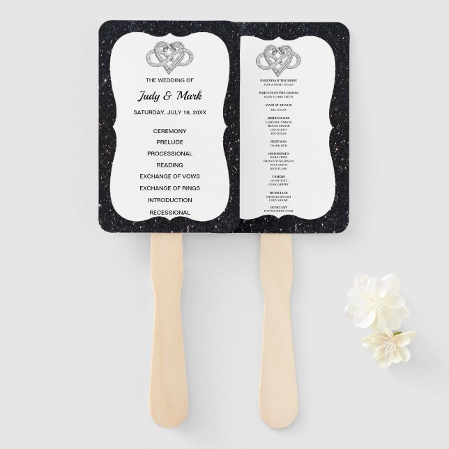 Abanico Fans del programa Purpurina negro de boda cardíaca (Anverso y reverso)