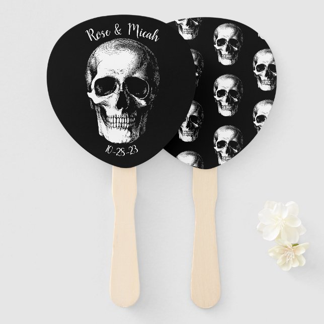 Abanico Fans del Skull Gothic Halloween Bodas (Anverso y reverso)