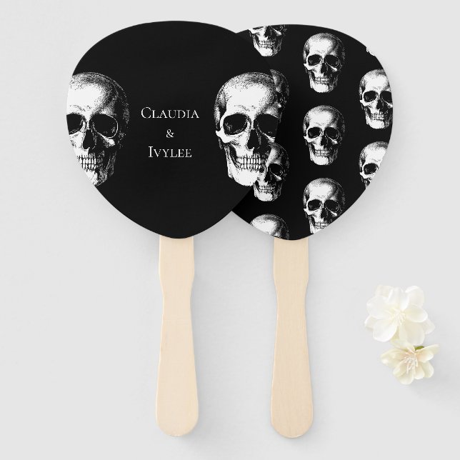 Abanico Fans del Skull Gothic Halloween Bodas (Anverso y reverso)