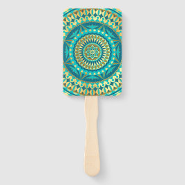 Abanico Fantasia de Mandala Azul Dorado