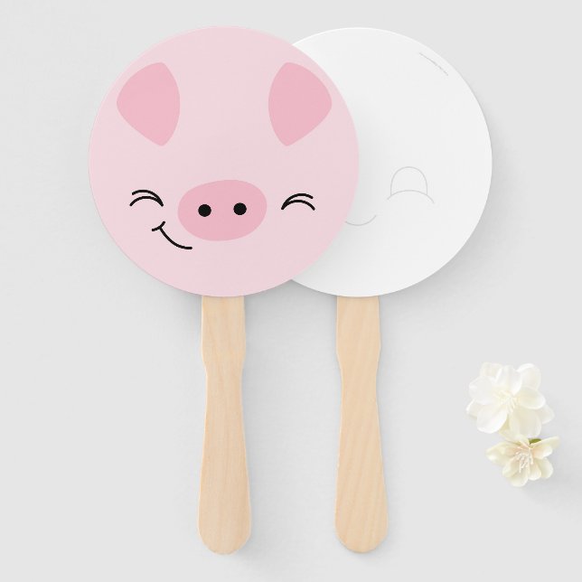 Abanico Farm Friends Pig Hand Fan with Draw-a-Face Back (Anverso y reverso)