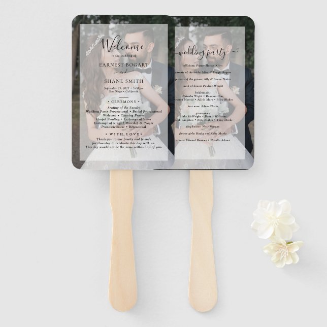 Abanico Faux Vellum Photo Modern Elegant Wedding Program (Anverso y reverso)