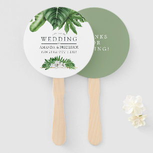 Abanico Favor de boda de follaje verde tropical