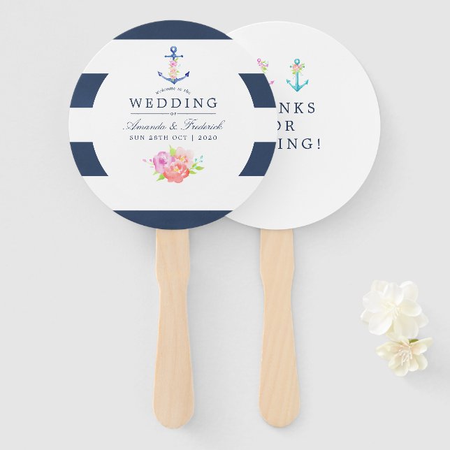 Abanico Favor de la boda acuarela floral (Anverso y reverso)