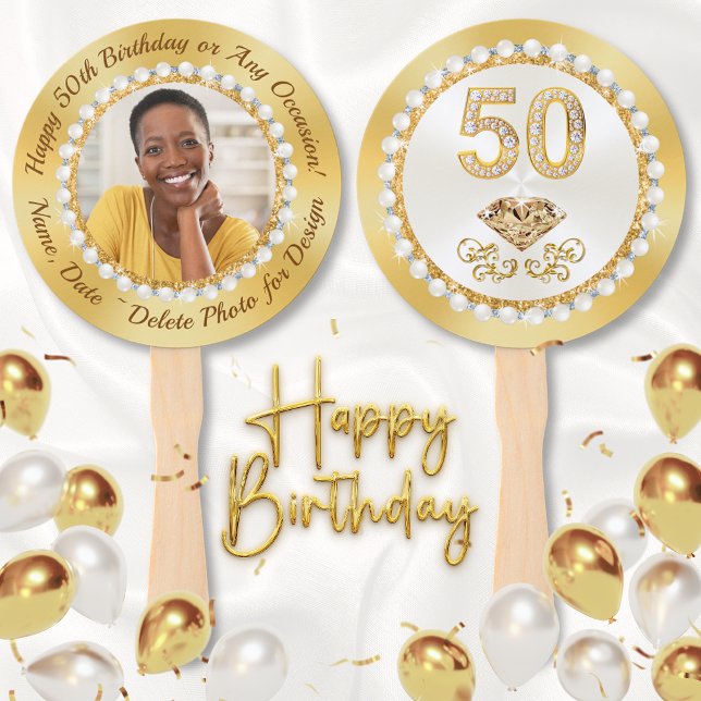Abanico Favores del partido por mujer de 50 años, FOTO (Photo, 50th Birthday Party Favors. Personalized, 50th birthday party ideas. 50th birthday programs.)