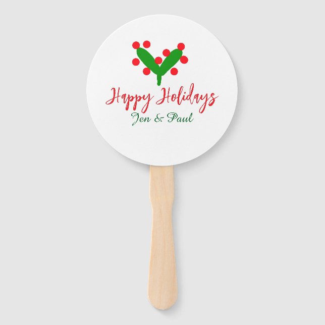 Abanico Felices vacaciones verde pareja roja nombre hoja v (Anverso)