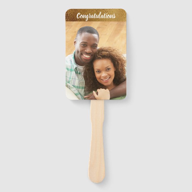 Abanico Felicitaciones Boda Compromiso Foto Faux Gold (Anverso)