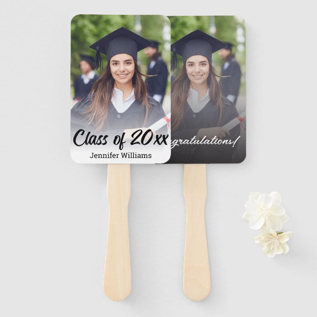 Abanico felicitaciones foto graduación elegante (Anverso y reverso)