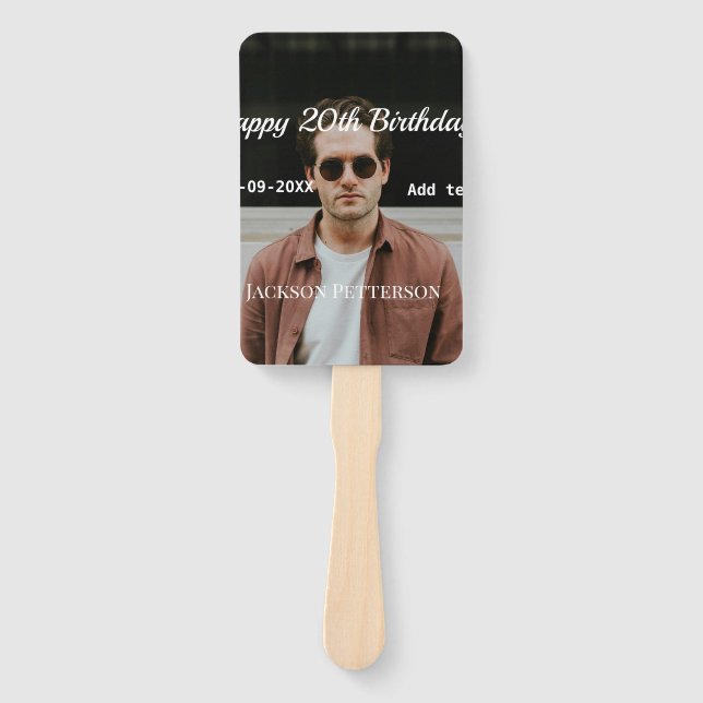 Abanico Feliz 20 cumpleaños foto simple añadir nombre fech (Anverso)