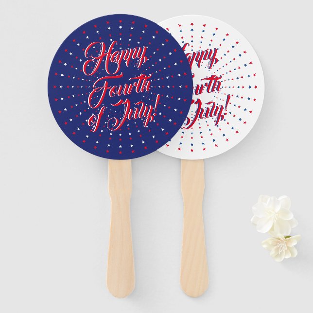 Abanico Feliz 4 de julio de diversión de estrellas blancas (Anverso y reverso)