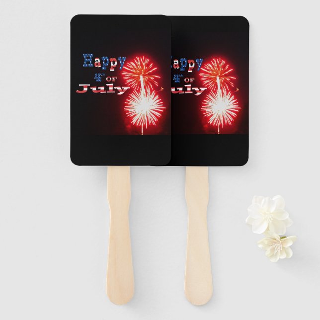 Abanico Feliz 4 de julio de fuegos artificiales (Anverso y reverso)