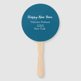 Abanico Feliz año nuevo azul nombre lugar año boho simple 
