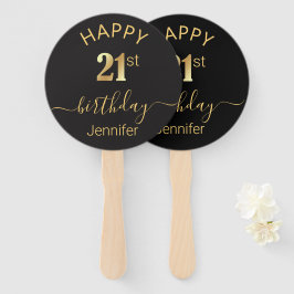Abanico feliz cumpleaños 21 dorado negro minimalista lujo