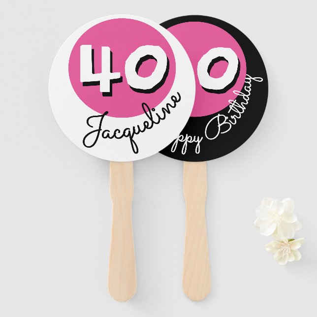Abanico Feliz Cumpleaños 40º Rosa Nombre Personalizado Aba (Anverso y reverso)