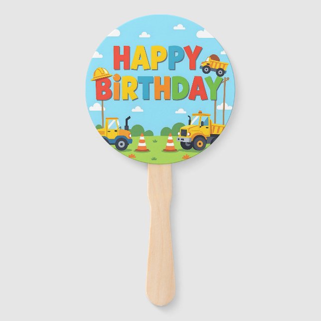 Abanico Feliz cumpleaños tema constructor de obras (Anverso)