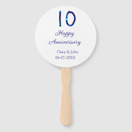 Abanico Feliz décimo aniversario purpurina azul añadir fec