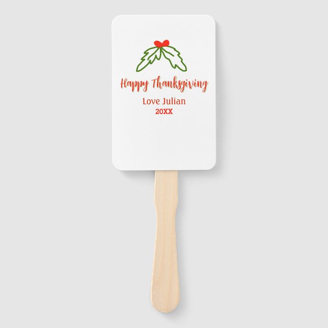 Abanico Feliz Día de Acción de Gracias hojas verdes rojas  (Anverso)