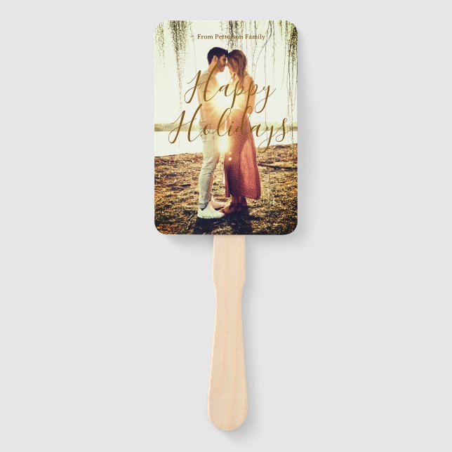 Abanico Feliz feriados marrón agregar pareja de fotos fech (Anverso)