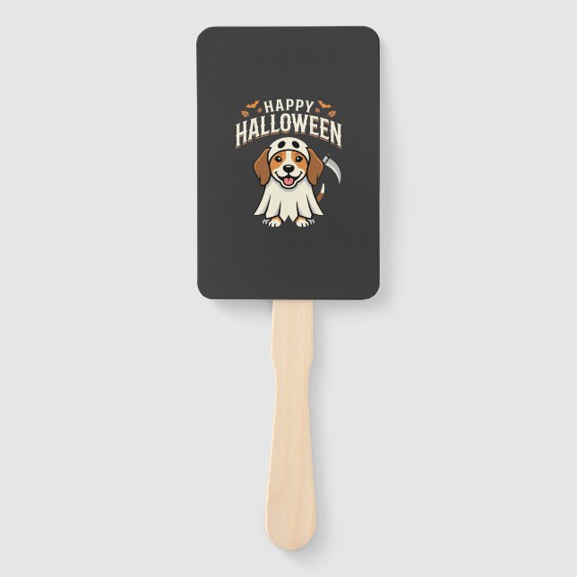Abanico Feliz Halloween Diseño de Perro Beagle_1 (Anverso)