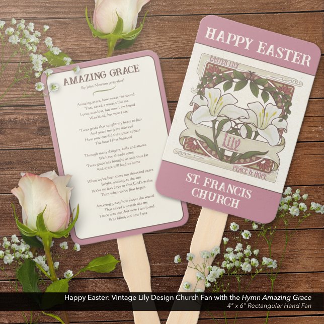 Abanico Feliz Pascua: Iglesia de Lirio de la Paz y la Espe (Happy Easter: Vintage Lily Design Church Hand Fan with the Hymn Amazing Grace.)