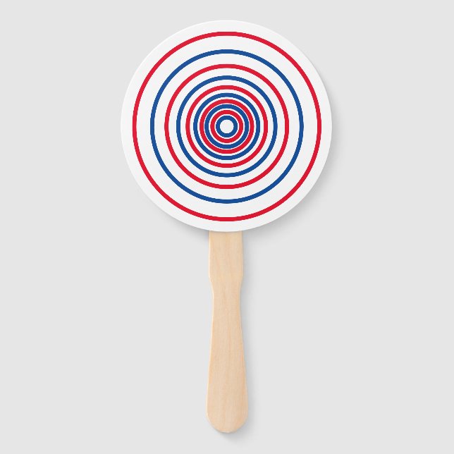 Abanico Festividad geométrica de círculos azul rojo patrió (Anverso)