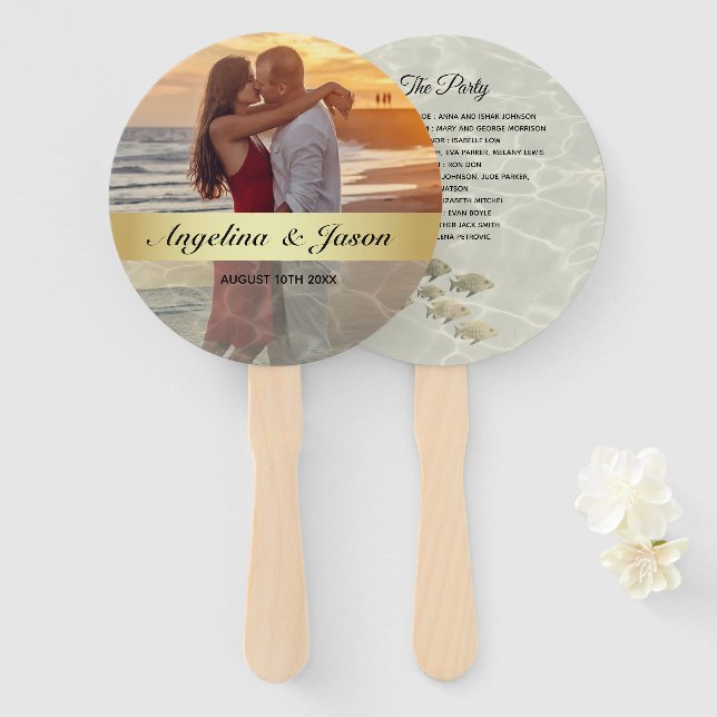 Abanico Fiesta de Boda con Foto de Playa (Anverso y reverso)