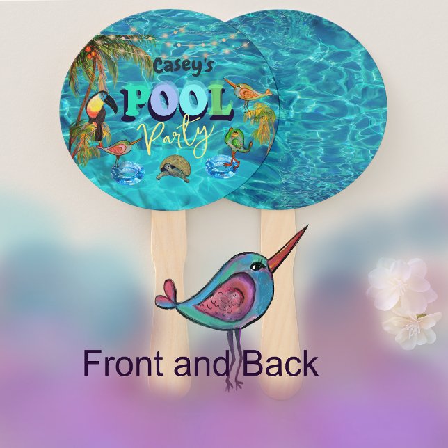 Abanico Fiesta de fondo de diversión de verano tropical (Summer Fun Pool Party Tropical Hand Fan)