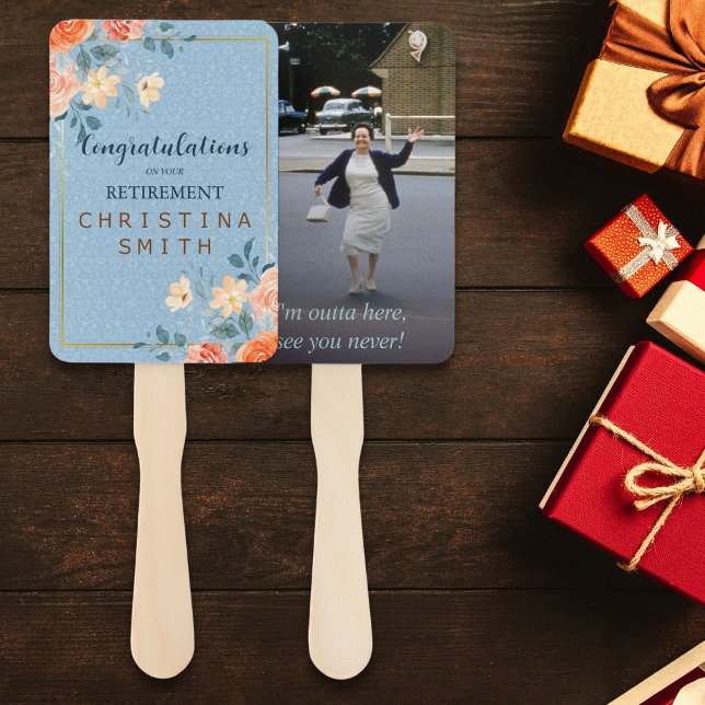 Abanico Fiesta de Jubilación Moderno Elegante de Acuarela  (Modern Elegant Floral Watercolor Retirement Party Hand Fan)