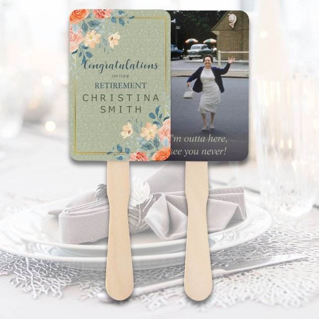 Abanico Fiesta de Jubilación Rústico Elegante de Acuarela  (Rustic Elegant Floral Watercolor Retirement Party Hand Fan)