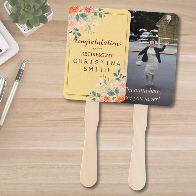 Abanico Fiesta de retiro de acuarela floral clásico elegan (Vintage Elegant Floral Watercolor Retirement Party Hand Fan)