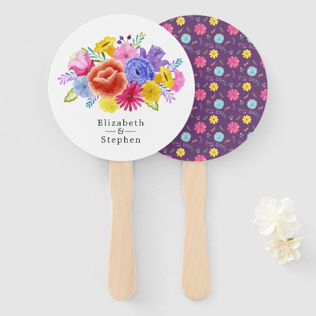Abanico Fiesta Floral Boda (Anverso y reverso)