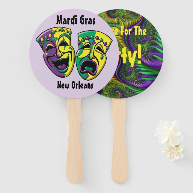 Abanico Fiesta Mardi Gras Fan New Orleans Mardigras (Anverso y reverso)