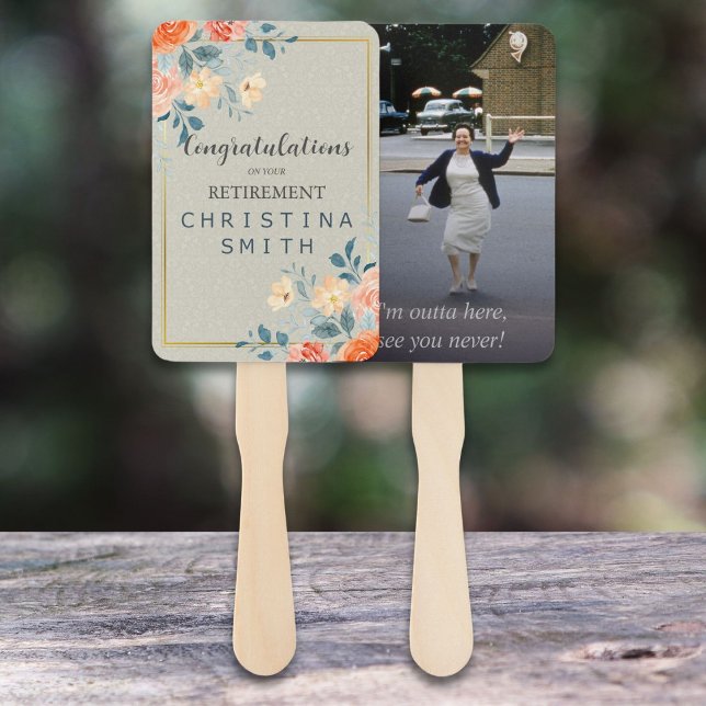 Abanico Fiesta Rústico de Retirada de Acuarela Floral Anti (Rustic Antique Floral Watercolor Retirement Party Hand Fan)