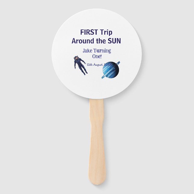 Abanico First trip around the sun planet astronaut birthda (Anverso)