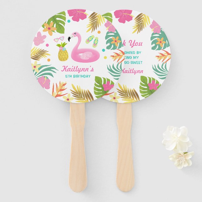 Abanico Flamingo Fiesta de piscina hincha Flamingo Favor d (Anverso y reverso)