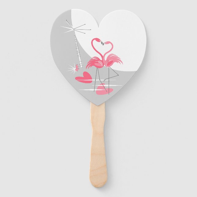 Abanico Flamingo Love Large Moon Text hand fan heart (Anverso)