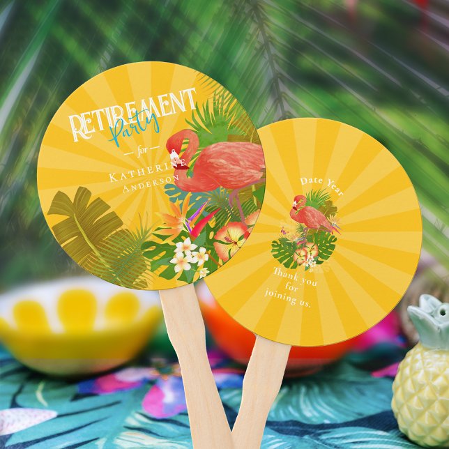 Abanico Flamingo Retirement Yellow Orange Cooler (Flamingo Retirement Yellow Orange Cooler Hand Fan)
