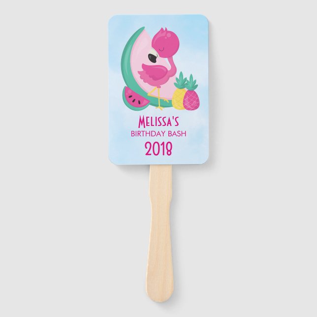 Abanico Flamingo rosa con sandía y piña (Anverso)