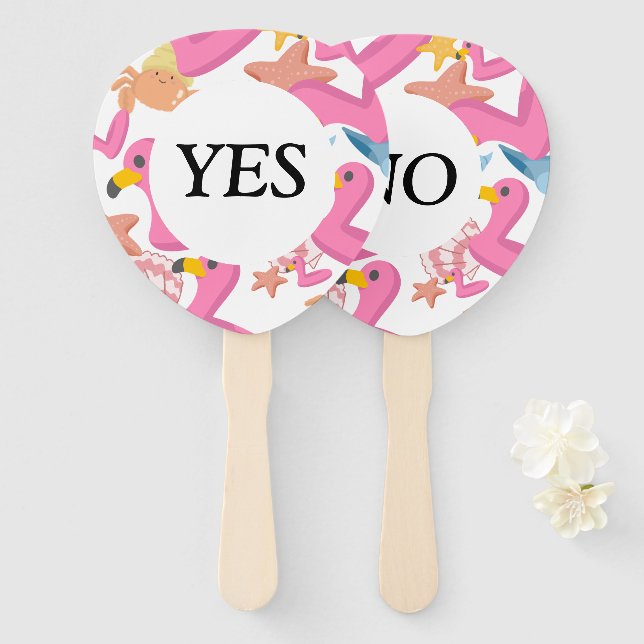 Abanico Flamingo summer party Yes No game (Anverso y reverso)