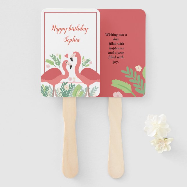 Abanico Flamingo Tropical (Anverso y reverso)