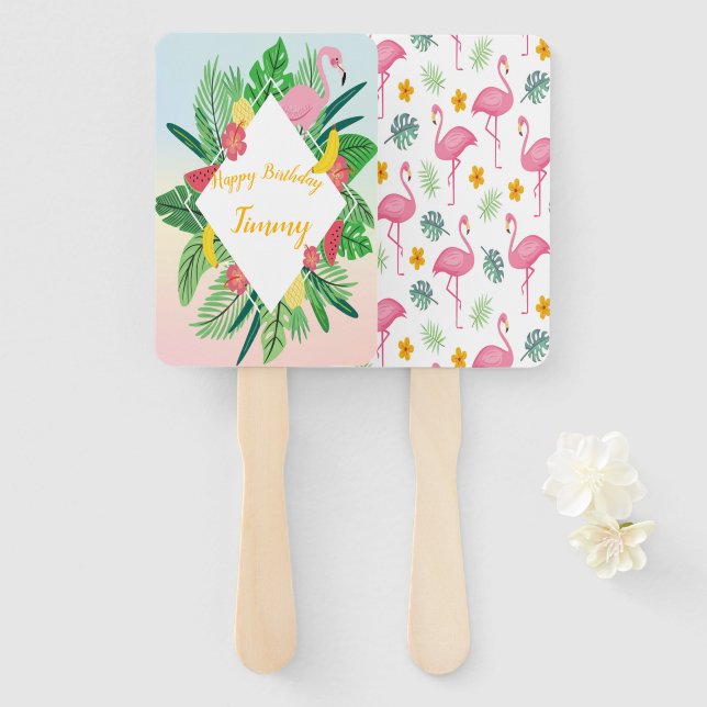 Abanico Flamingo Tropical (Anverso y reverso)