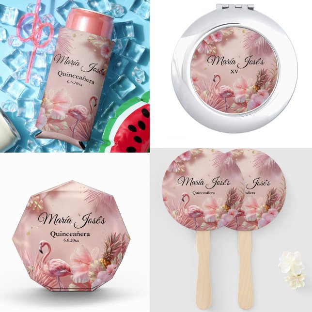 Abanico Flamingo tropical Quinceañera, personalizado (Subido por el creador)